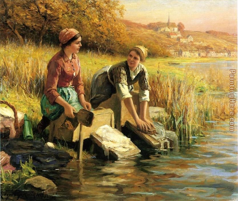 Daniel Ridgway Knight Women Washing Clothes by a Stream